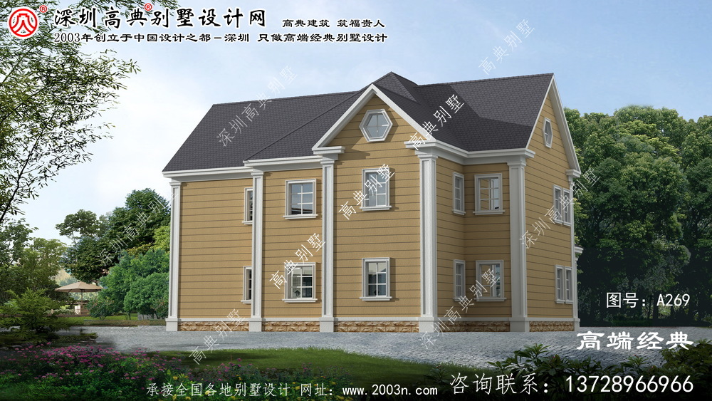 文成县两层美式风格别墅设计图，小巧温馨